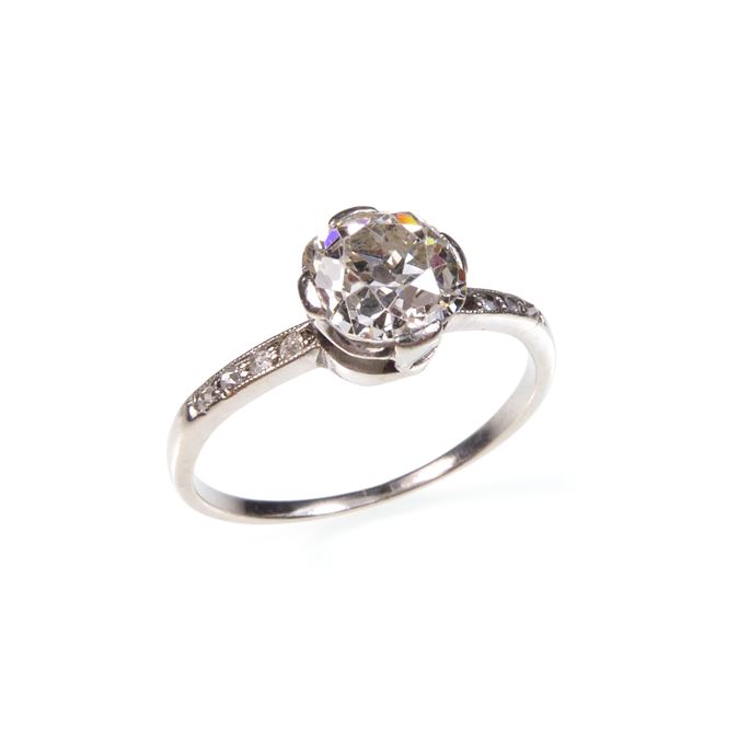 Art Deco cushion cut diamond single stone ring | MasterArt